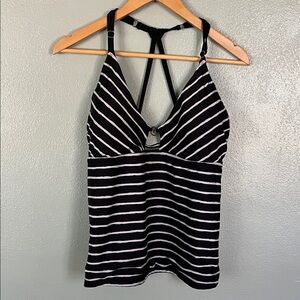 Black and White Striped Halter Swim Top